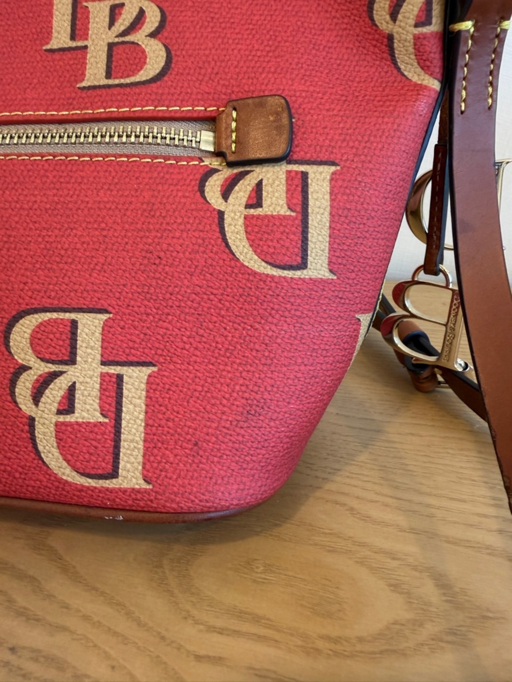 Dooney & Bourke Red Monogram Large Sac Shoulder Bag - Picture 5 of 5